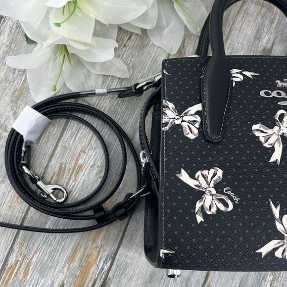 Coach Andrea Carryall Bag With Bow Print & Smooth Leather Crossbody Purse - Picture 13 of 15